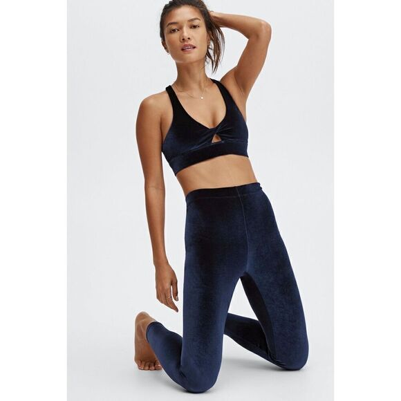 Fabletics Oasis Twist Velour Sports Bra In Deep Navy - Picture 3 of 10